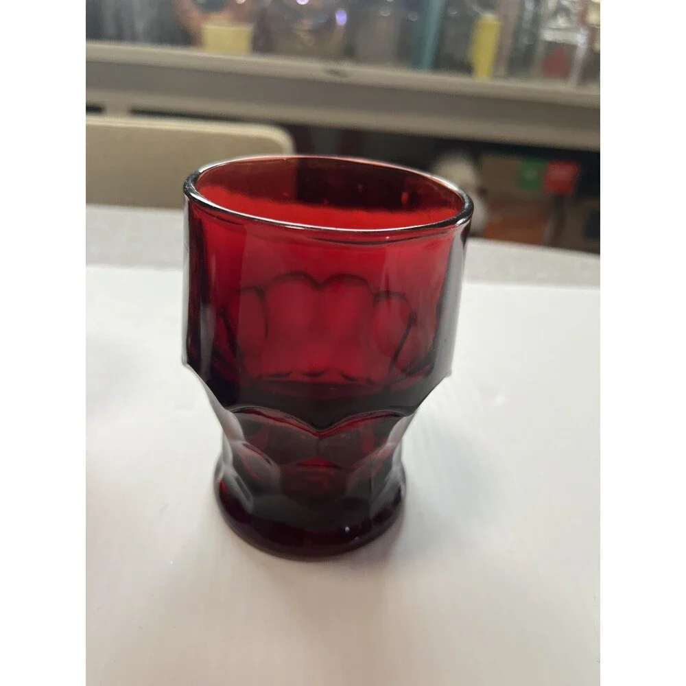 Vintage Red Ruby GEORGIAN Tumblers GLASS Glasses HONEYCOMB Thumbprint MCM